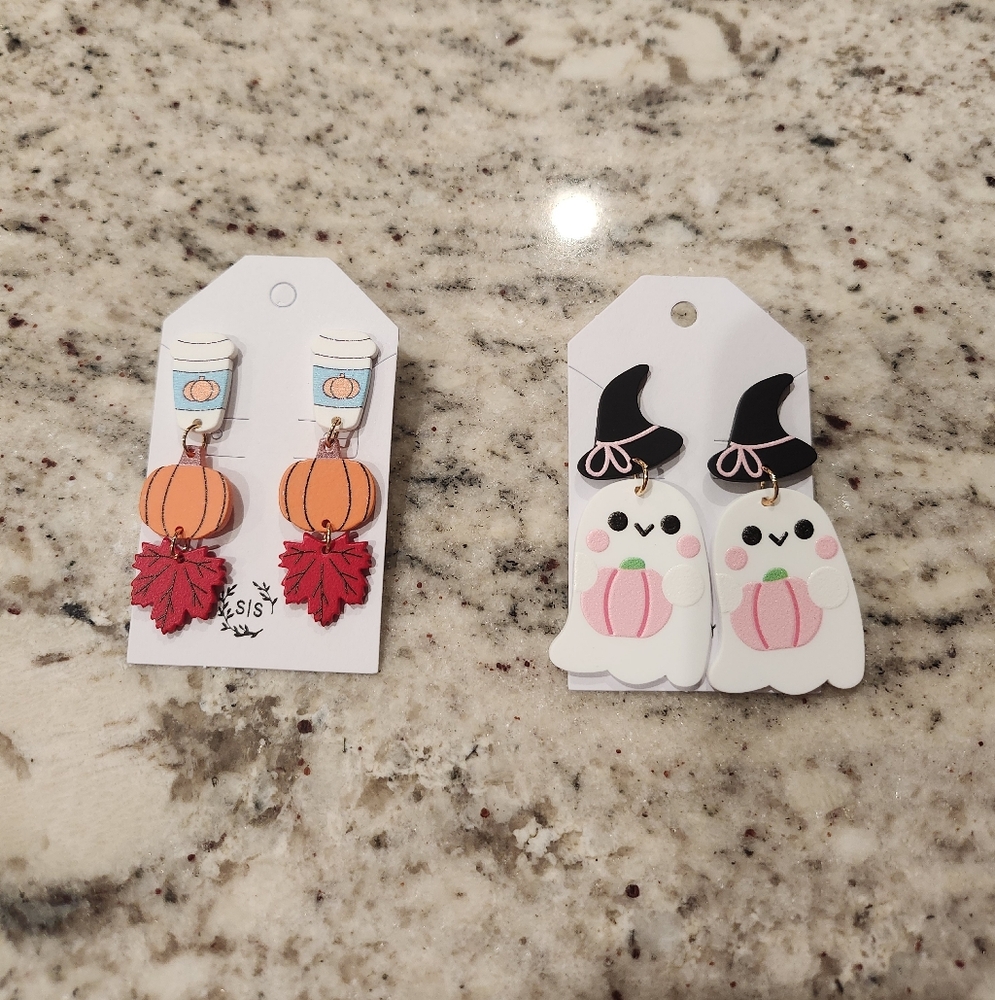 Halloween Ghost and Pumpkin Earrings Set